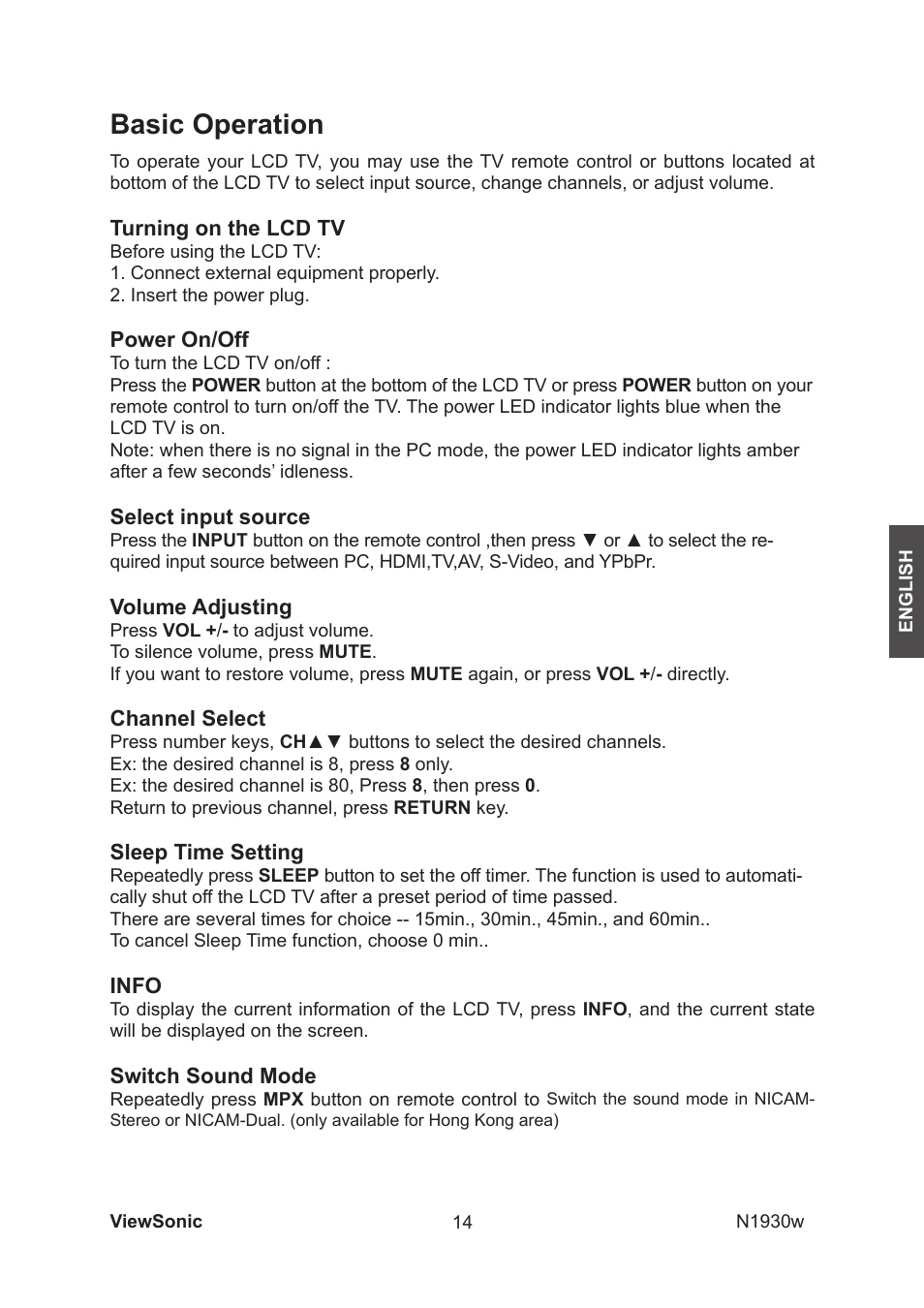 Basic operation | VIEWSONIC VS12197-1G User Manual | Page 16 / 28