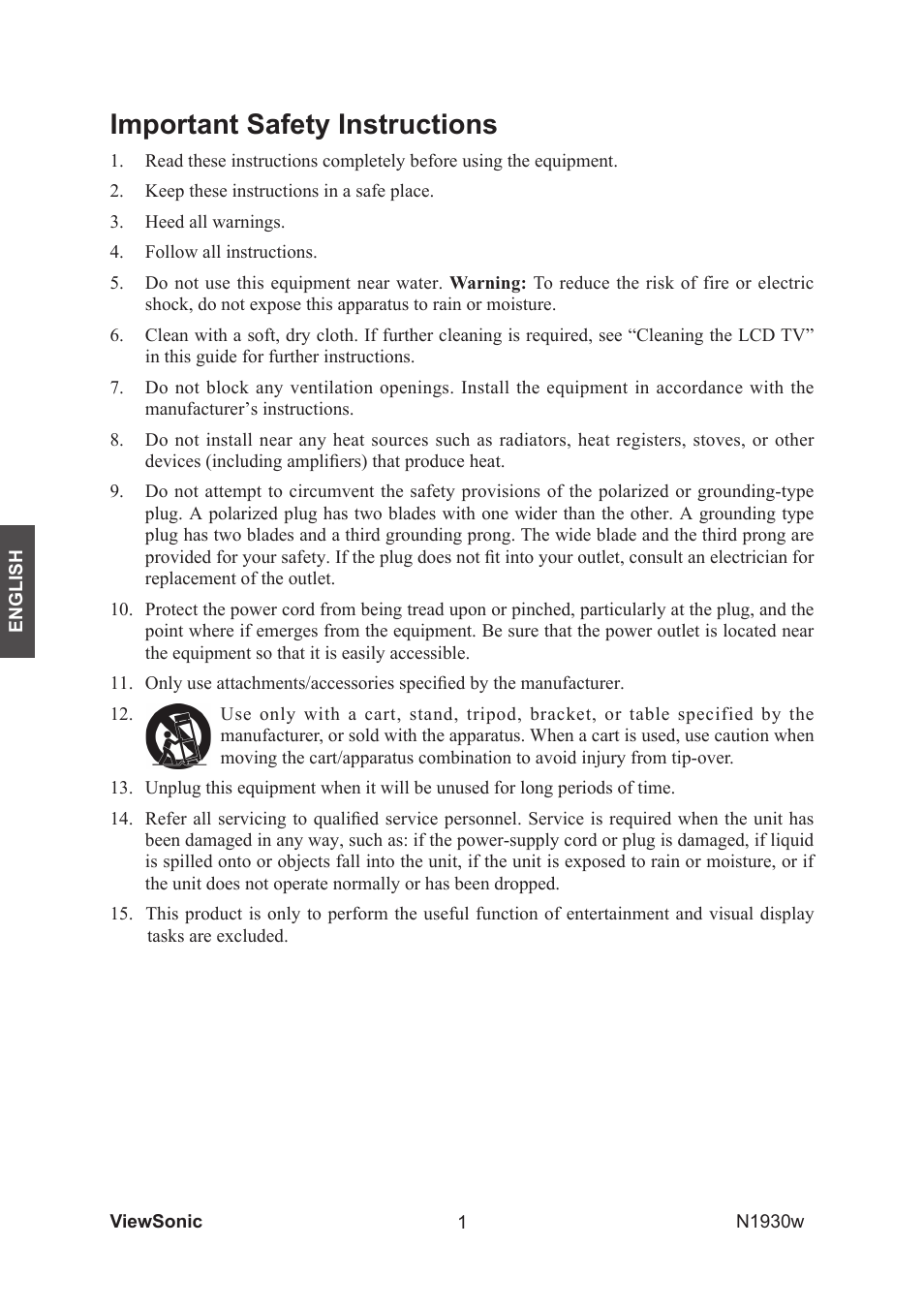 Important safety instructions | VIEWSONIC VS12197-1G User Manual | Page 3 / 28