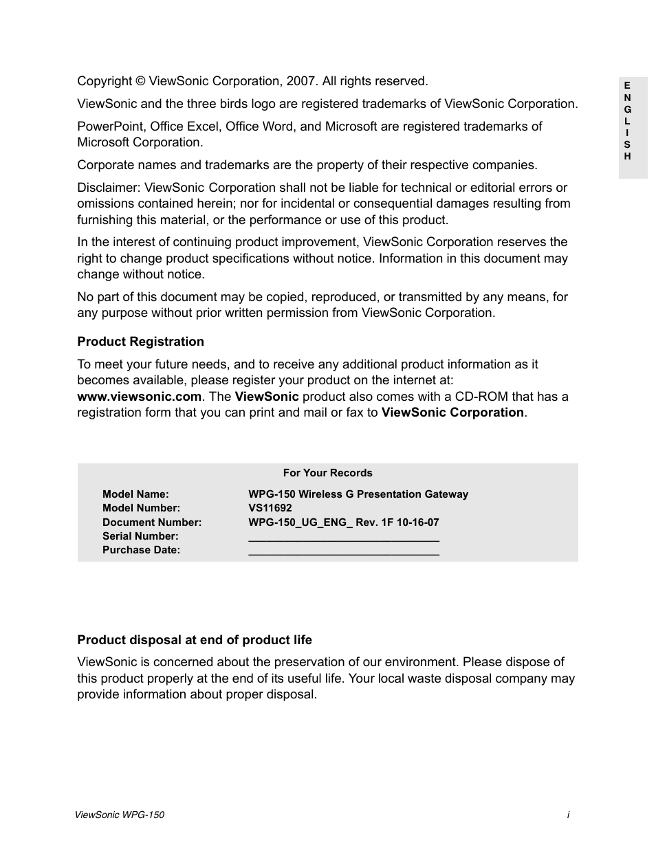 VIEWSONIC WPG-150 User Manual | Page 2 / 42