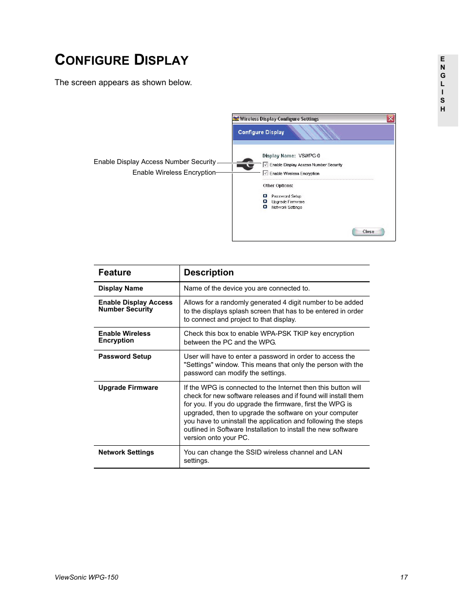 Configure display, Onfigure, Isplay | VIEWSONIC WPG-150 User Manual | Page 21 / 42