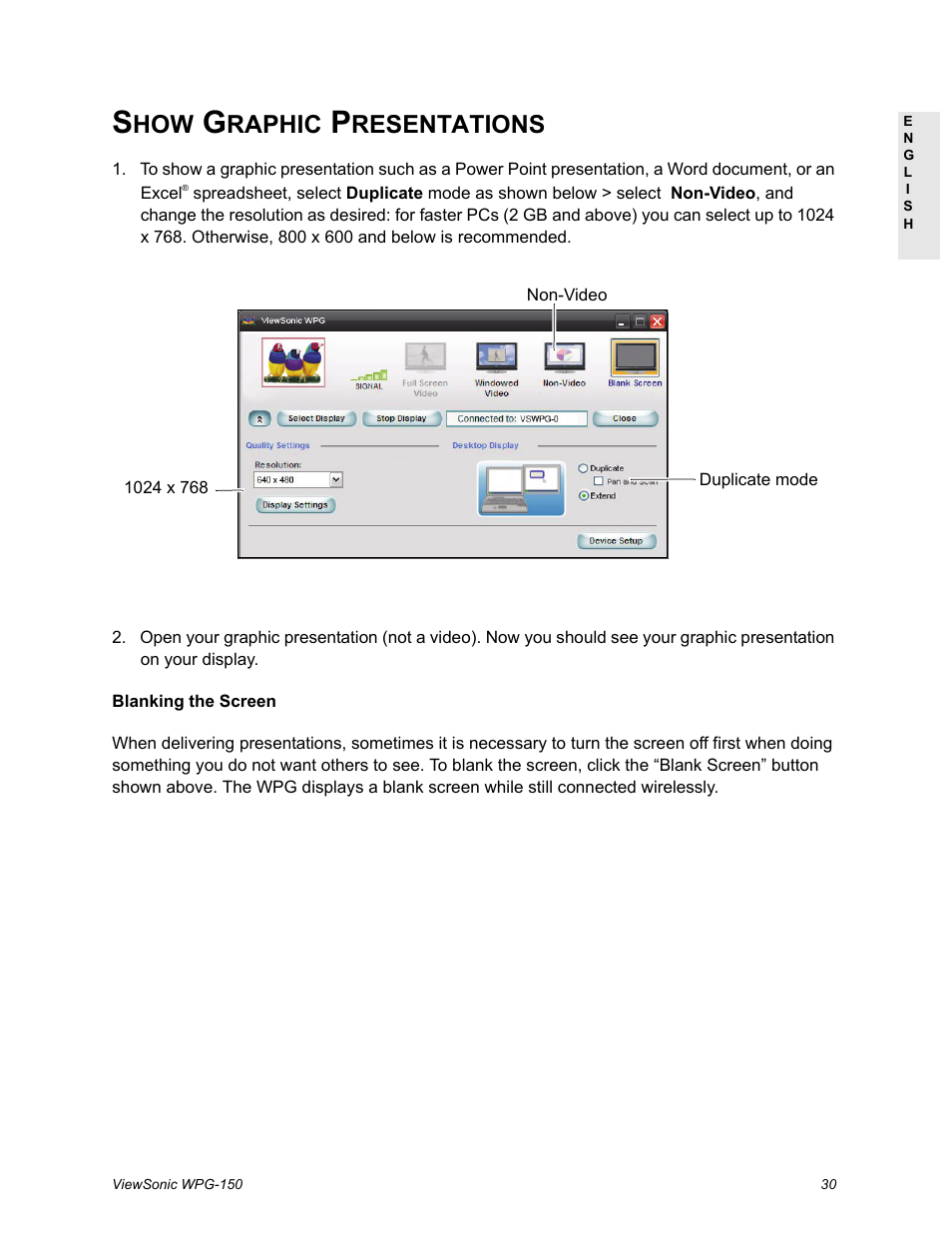 Show graphic presentations, Raphic, Resentations | VIEWSONIC WPG-150 User Manual | Page 34 / 42