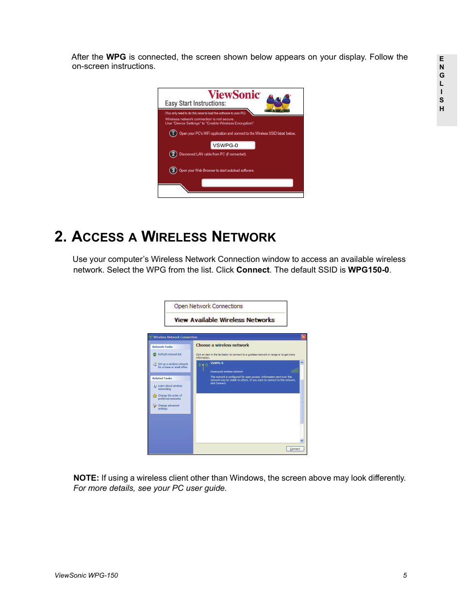 Access a wireless network | VIEWSONIC WPG-150 User Manual | Page 9 / 42