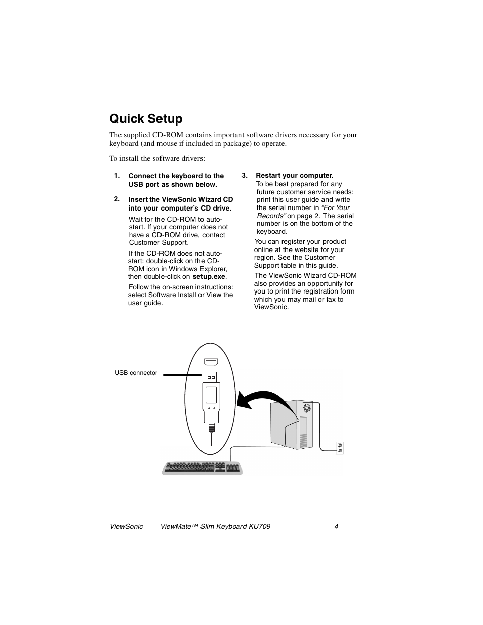 Quick setup | VIEWSONIC KU709 User Manual | Page 5 / 12