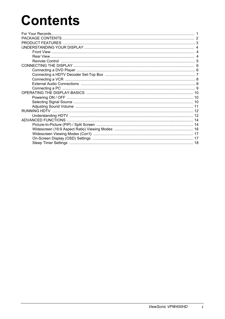 VIEWSONIC VPW450HD User Manual | Page 2 / 48