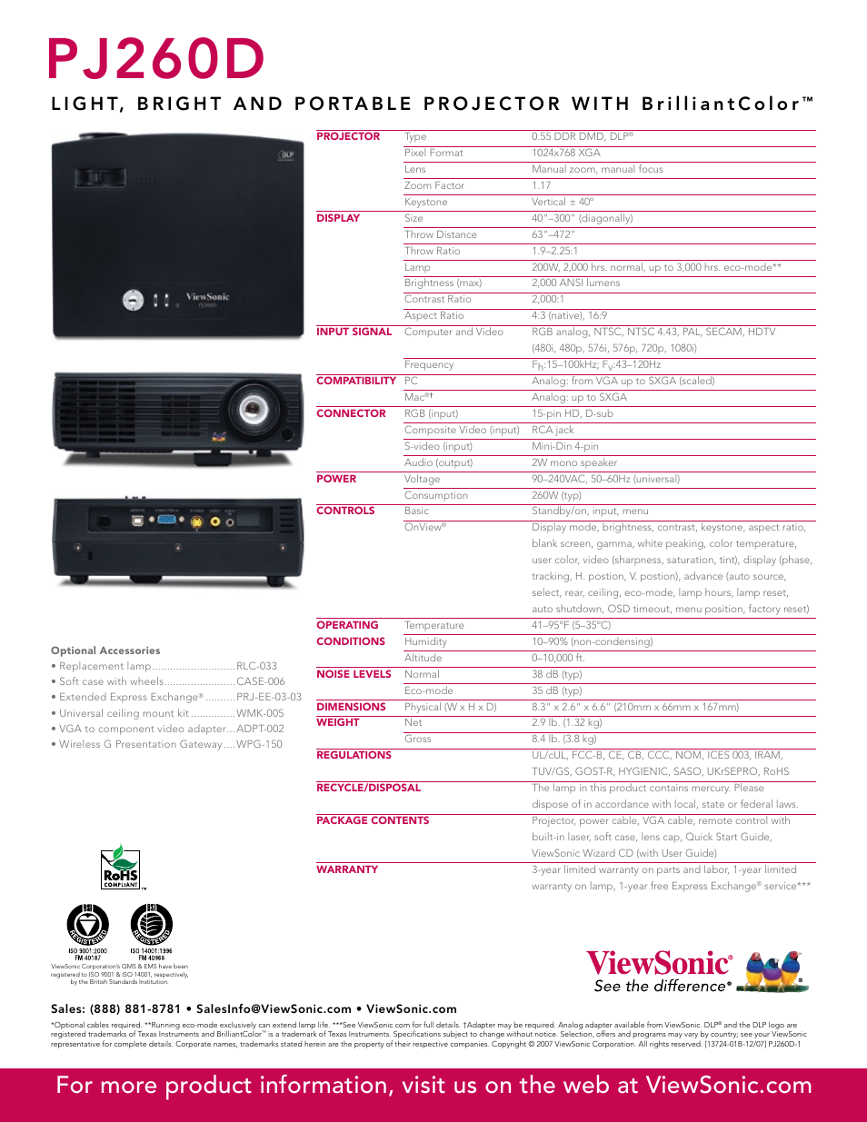 Pj260d | VIEWSONIC PJ260D User Manual | Page 2 / 2