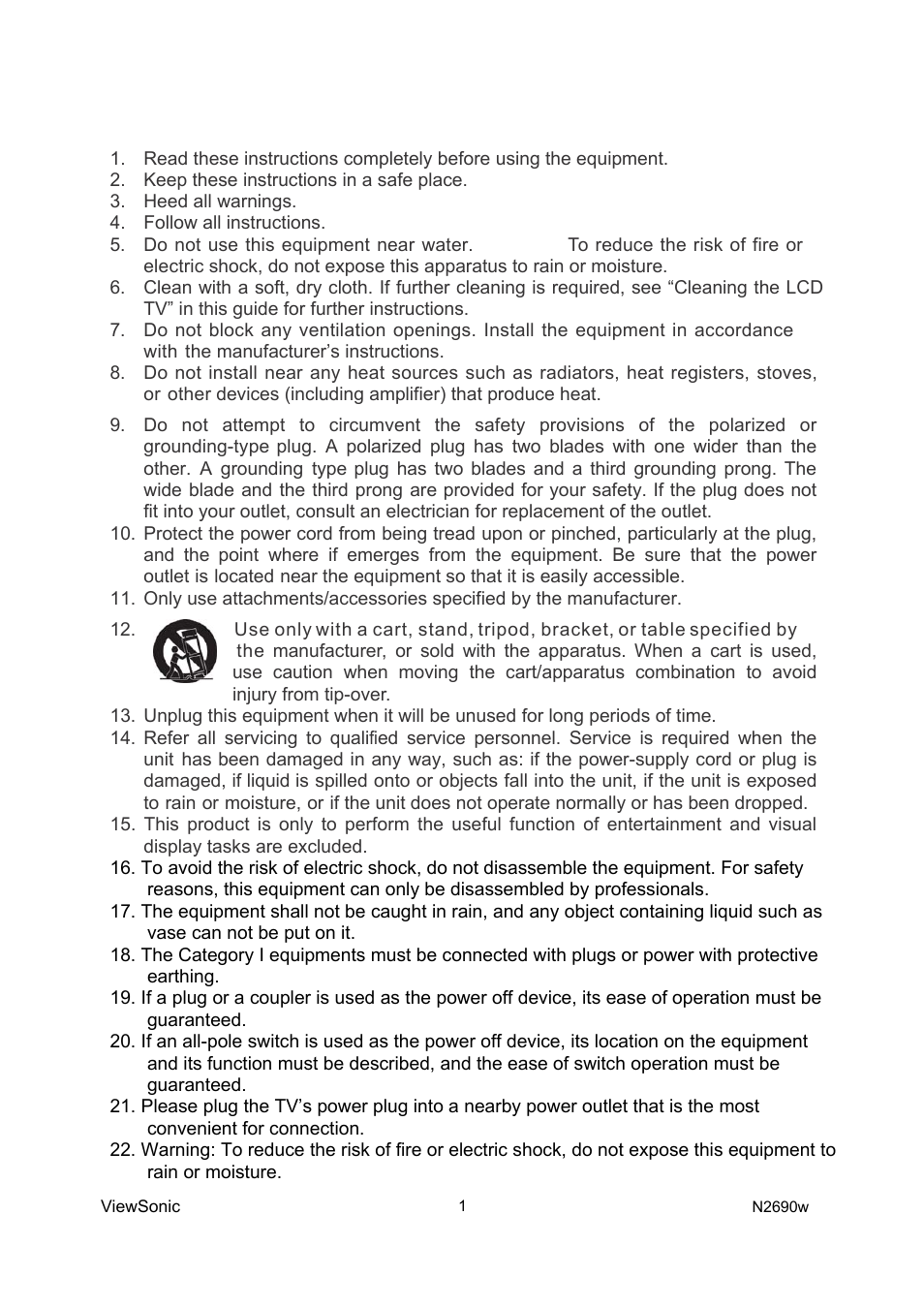 Important safety instructions | VIEWSONIC VS12276-1G User Manual | Page 3 / 26