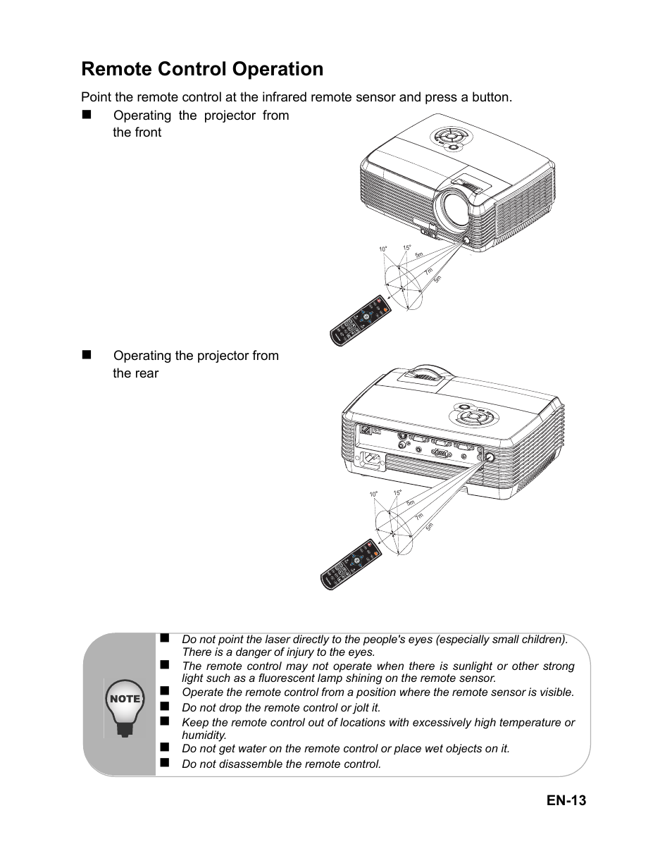 Remote control operation, Remote control, En-13 | VIEWSONIC PJD6381 User Manual | Page 16 / 59