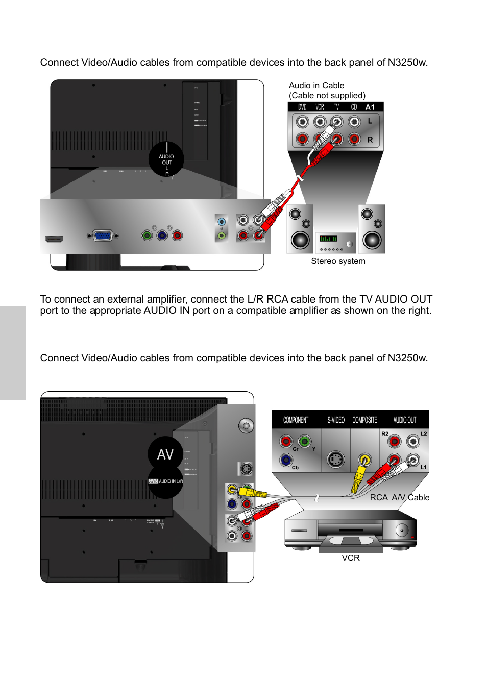 Connect audio cable | VIEWSONIC N3250w User Manual | Page 21 / 56