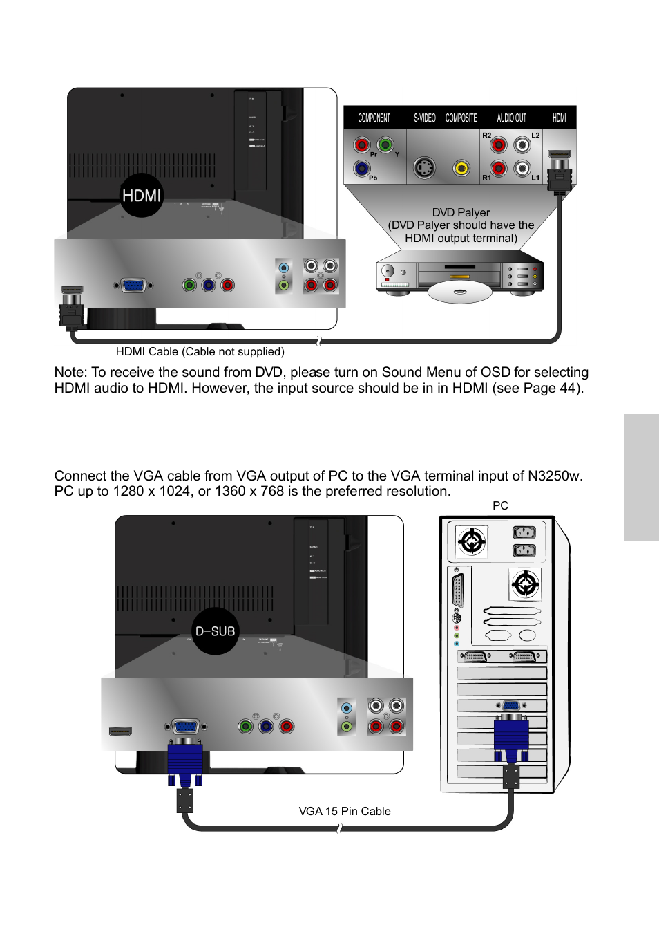 Connect to the pc | VIEWSONIC N3250w User Manual | Page 24 / 56