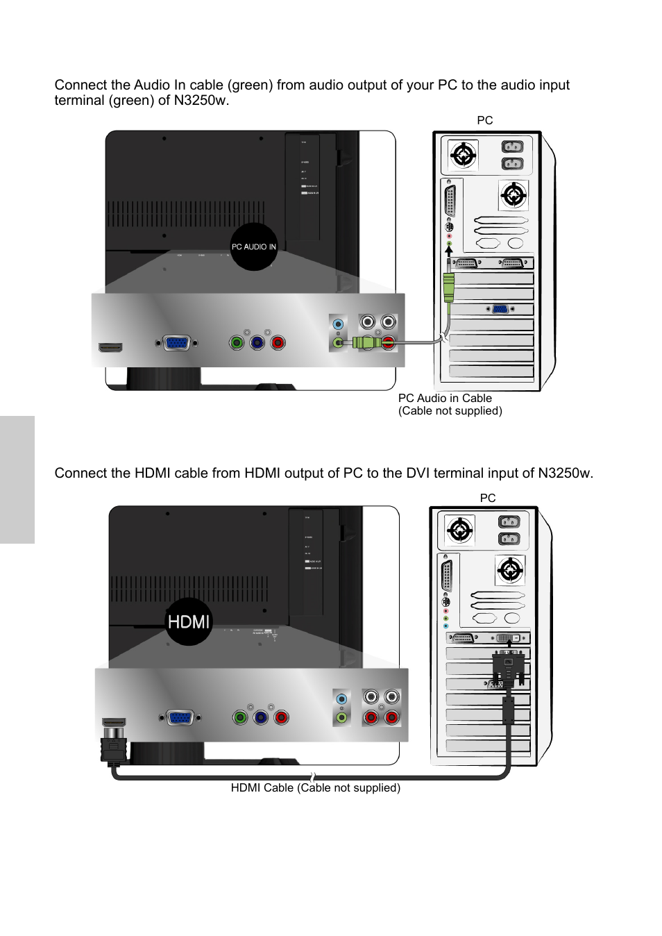 Hdmi, Pc audio in | VIEWSONIC N3250w User Manual | Page 25 / 56