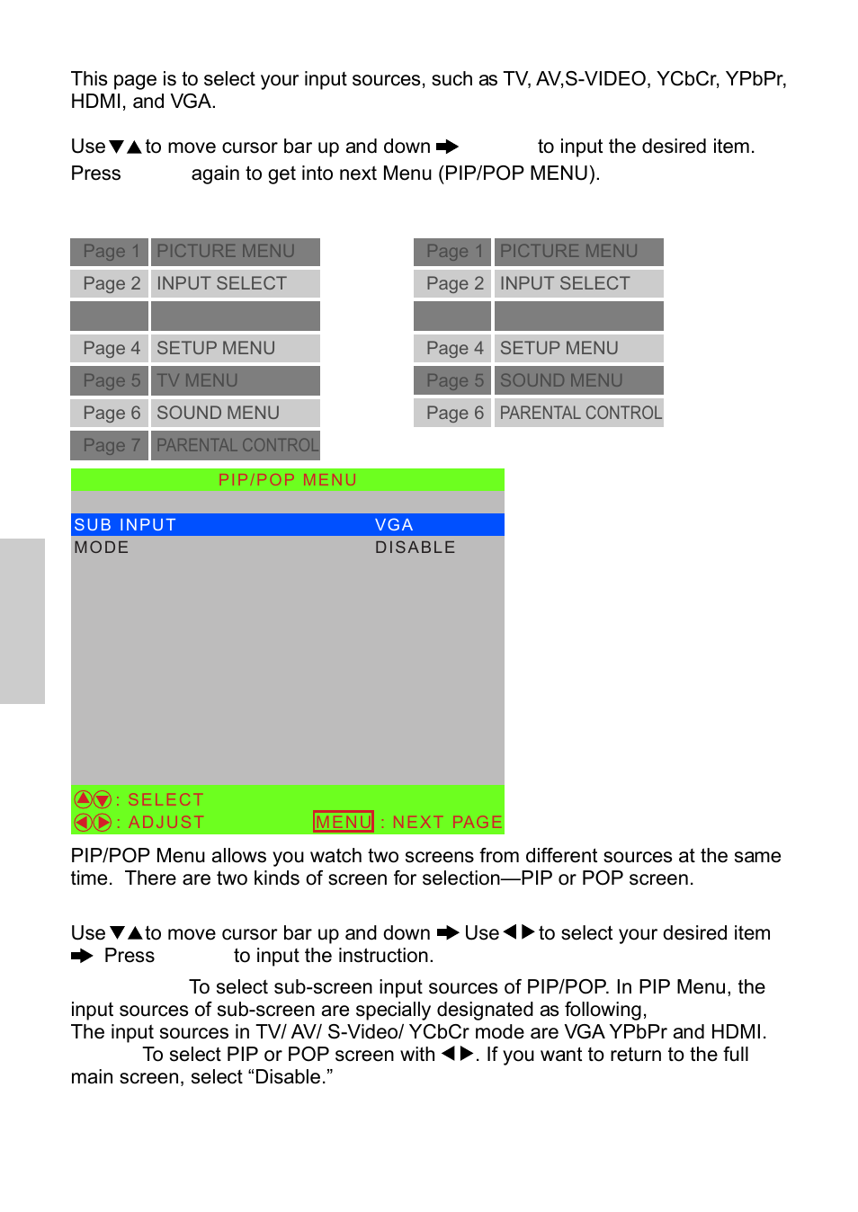 Source input: tv source input: av, s-video, ycbcr | VIEWSONIC N3250w User Manual | Page 31 / 56
