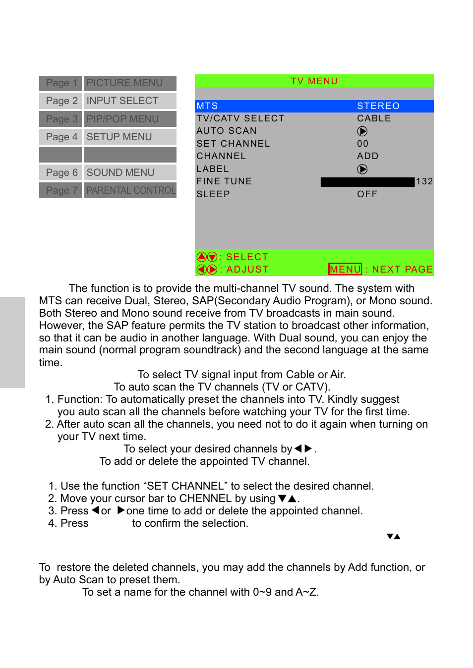 Source input: tv | VIEWSONIC N3250w User Manual | Page 35 / 56