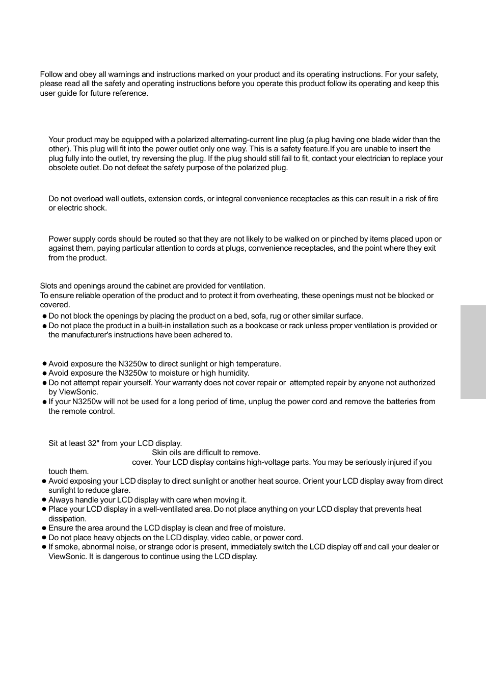 Important product safety instructions | VIEWSONIC N3250w User Manual | Page 4 / 56