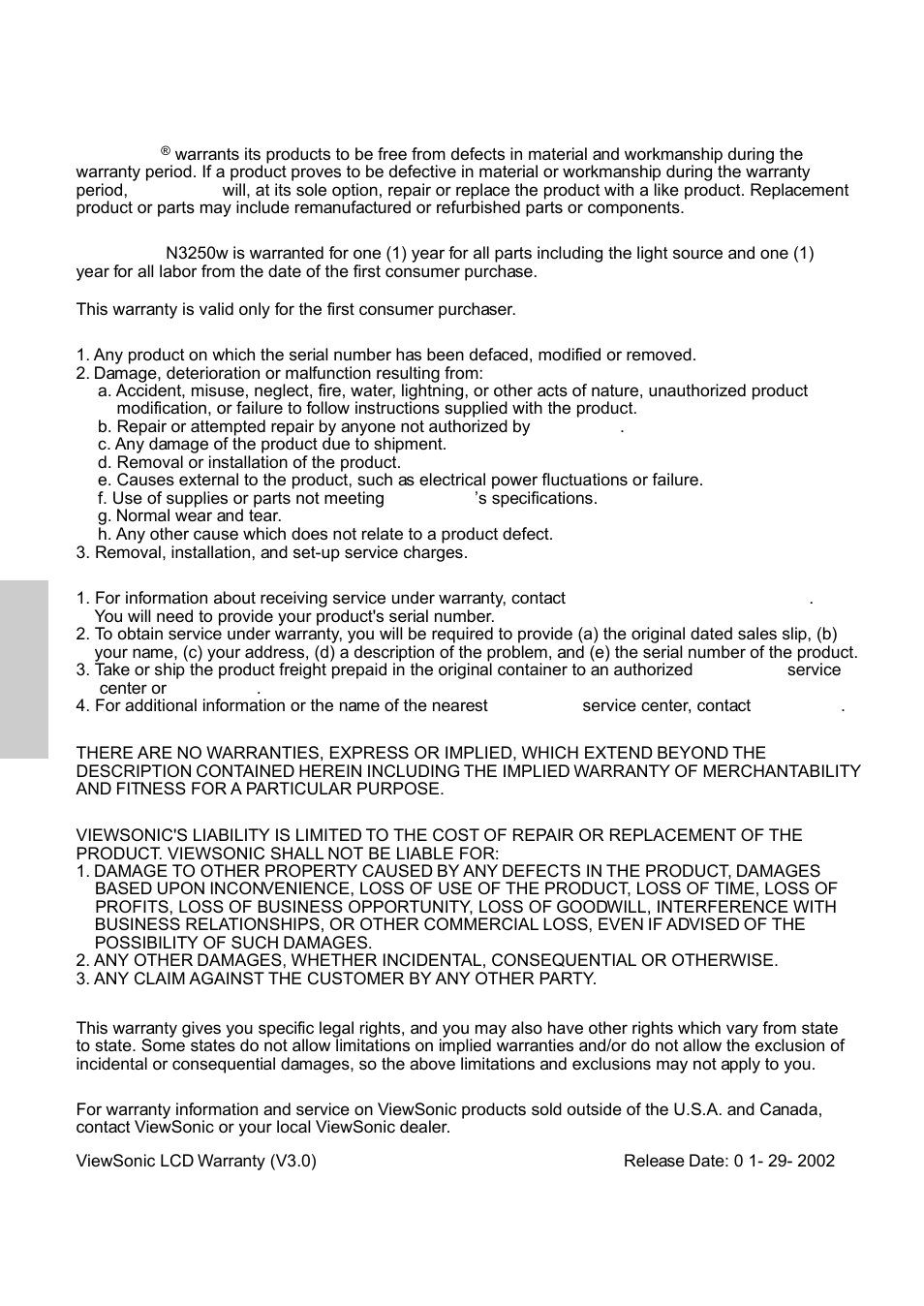 Limited warranty, Viewsonic lcd display | VIEWSONIC N3250w User Manual | Page 53 / 56