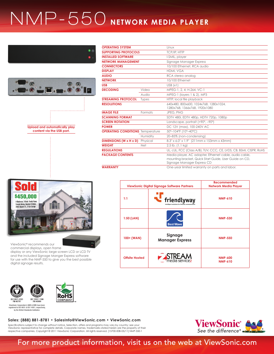 Nmp-550, Network media player, Signage manager express | VIEWSONIC NETWORK MEDIA PLAYER NMP-550 User Manual | Page 2 / 2