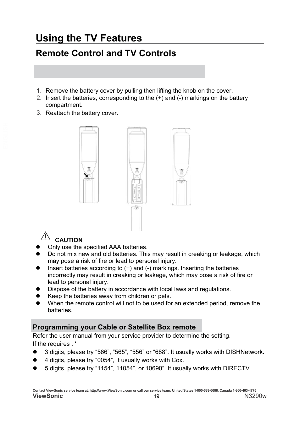Using the tv features, Remote control and tv controls | VIEWSONIC N3290W User Manual | Page 26 / 42