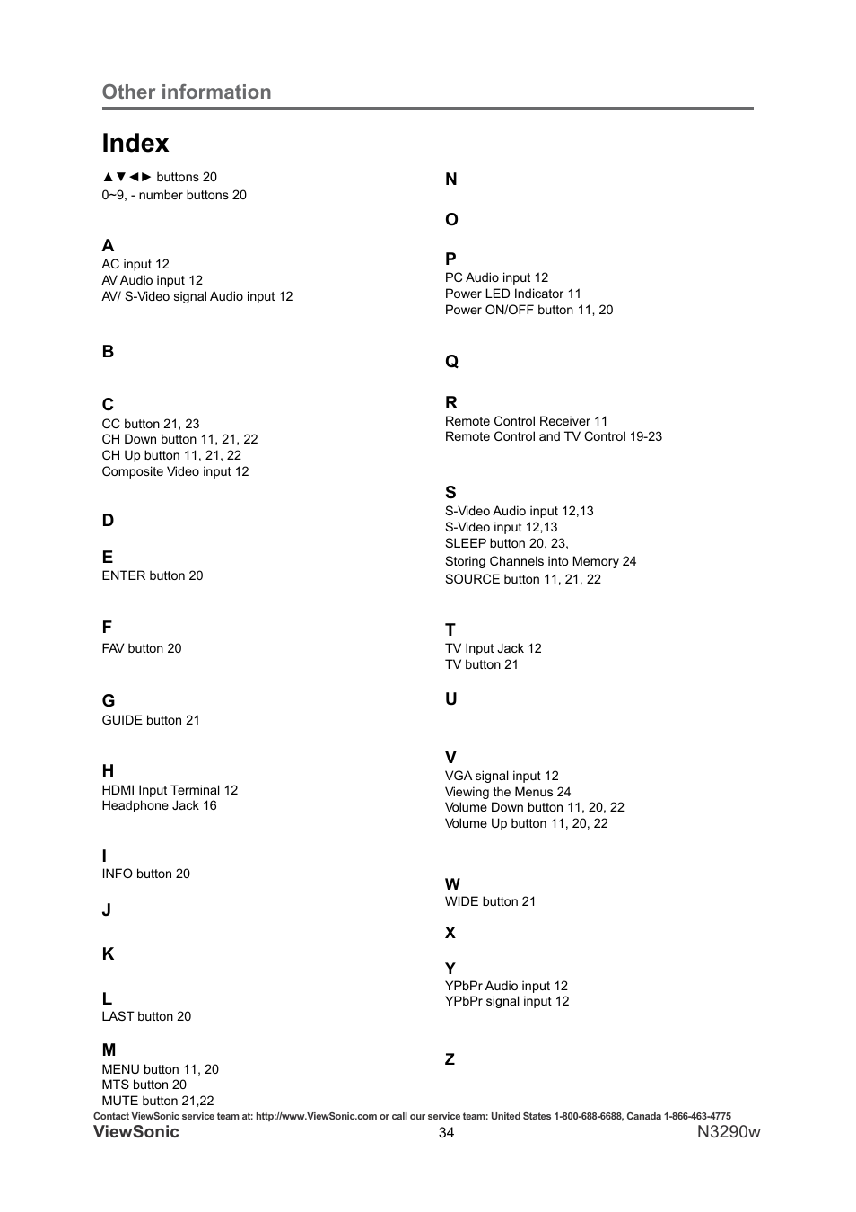 Index, Other information | VIEWSONIC N3290W User Manual | Page 41 / 42