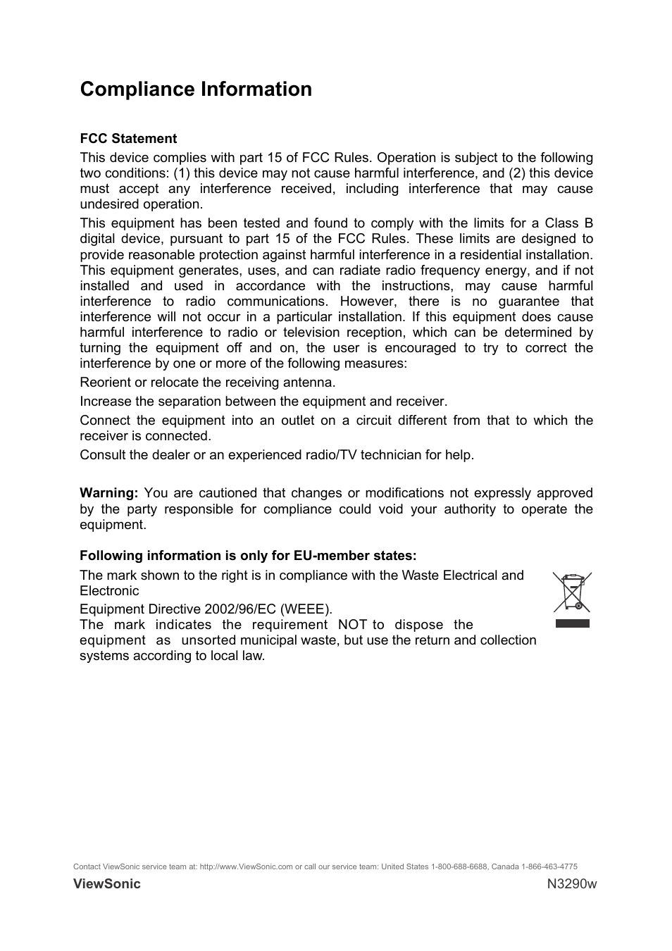 Compliance information | VIEWSONIC N3290W User Manual | Page 5 / 42