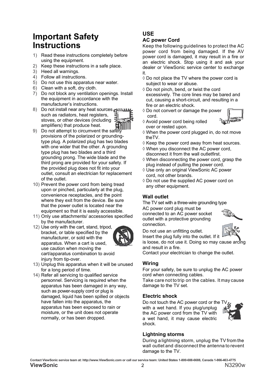 Important safety instructions | VIEWSONIC N3290W User Manual | Page 9 / 42