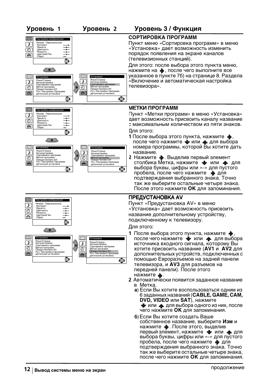 Уровень, Уровень 3 / функция | Sony KV-29FX64K User Manual | Page 111 / 122