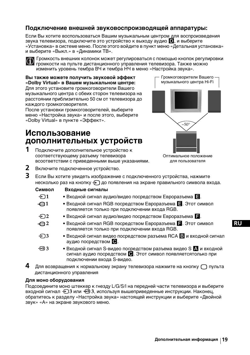 Использование дополнительных устройств | Sony KV-29FX64K User Manual | Page 118 / 122