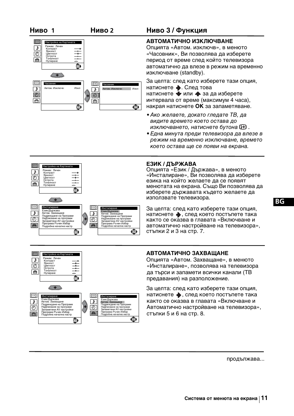 Ниво, Ниво 3 / функция, Продължава | Sony KV-29FX64K User Manual | Page 30 / 122