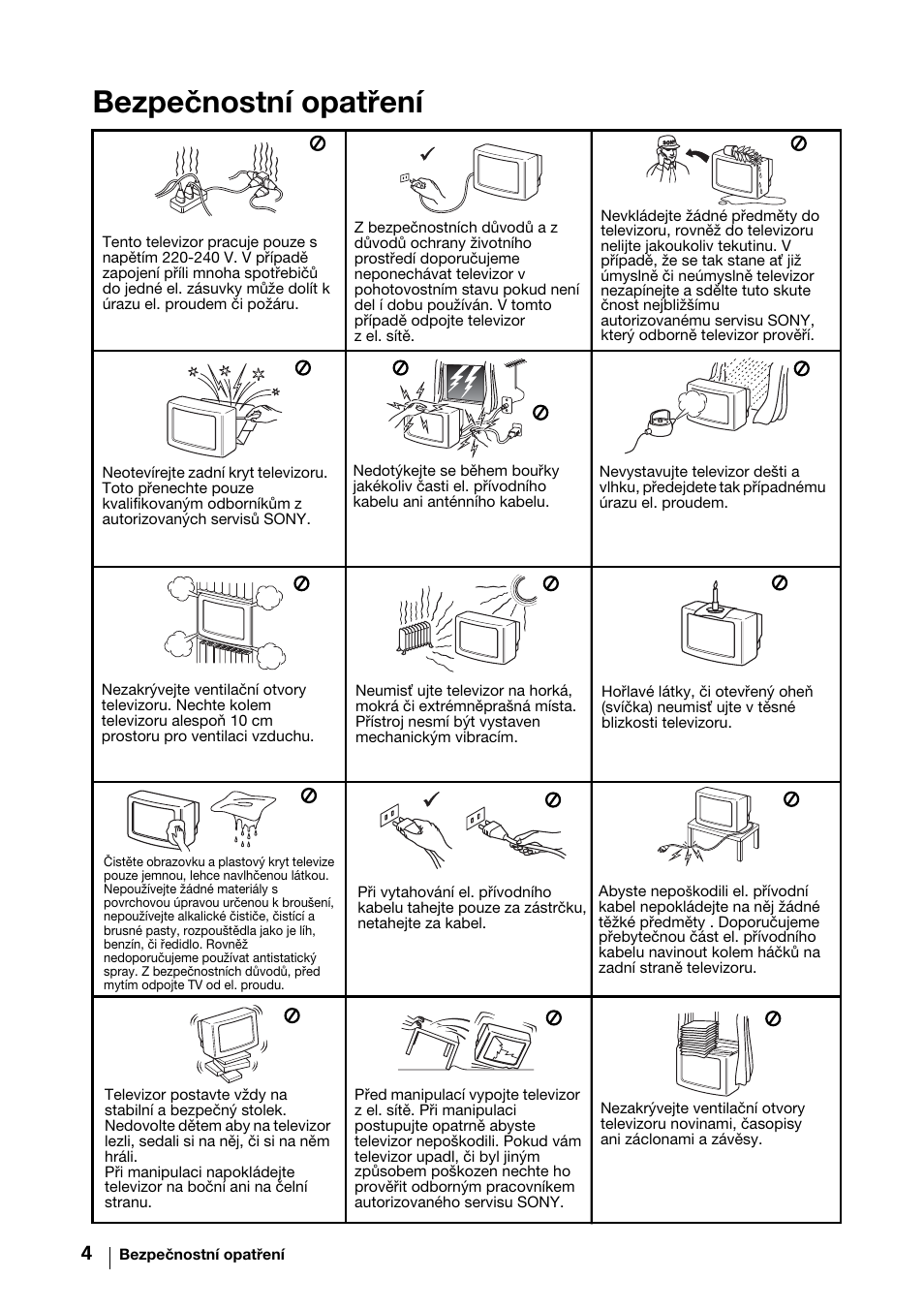 Bezpečnostní opatření | Sony KV-29FX64K User Manual | Page 43 / 122