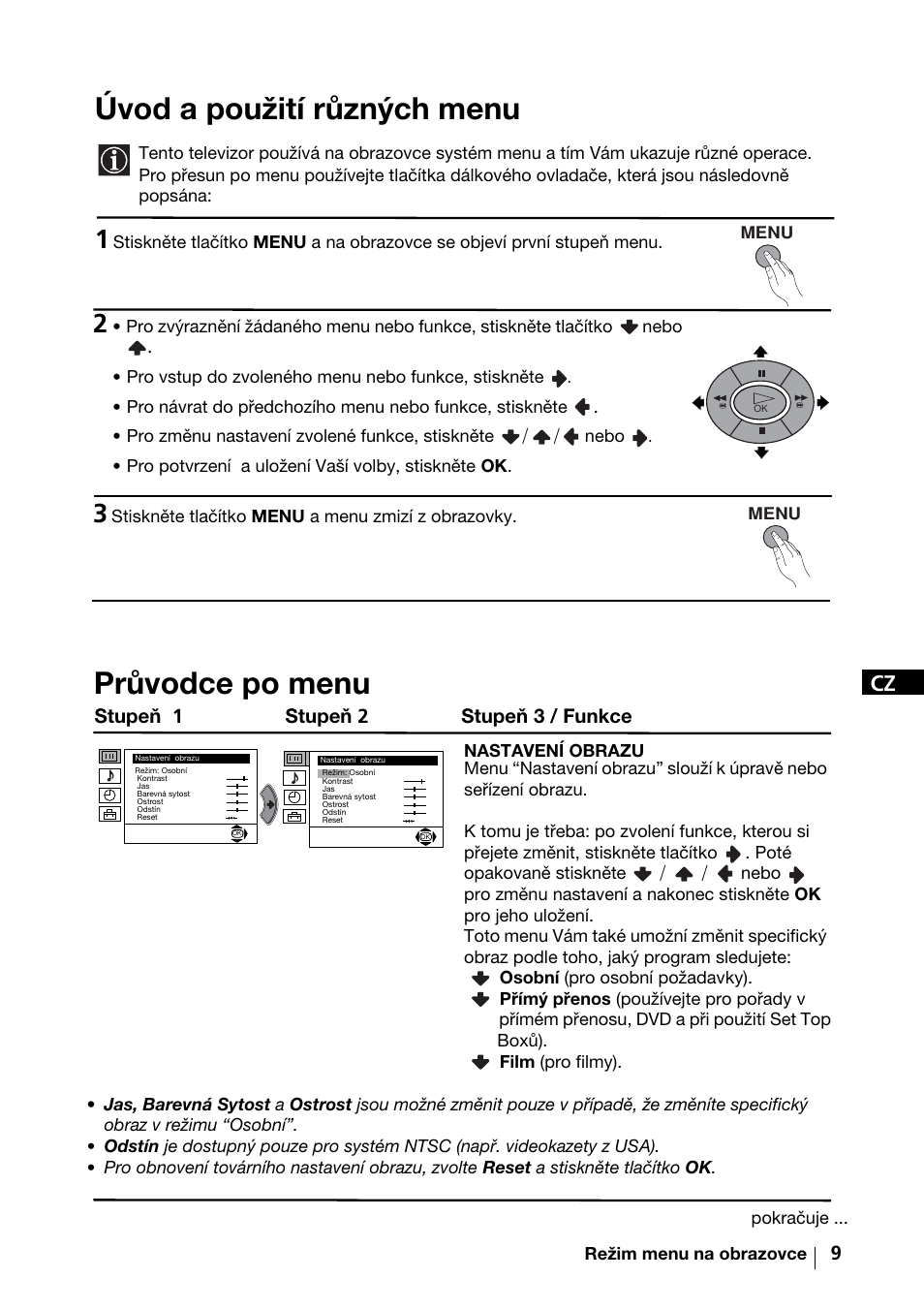 Úvod a použití různých menu, Průvodce po menu | Sony KV-29FX64K User Manual | Page 48 / 122
