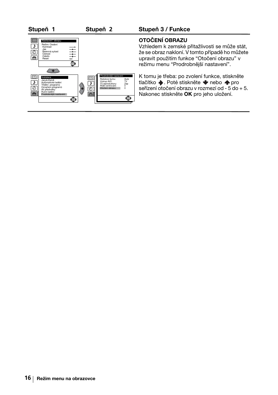 Stupeň 1 stupeň 2 stupeň 3 / funkce | Sony KV-29FX64K User Manual | Page 55 / 122