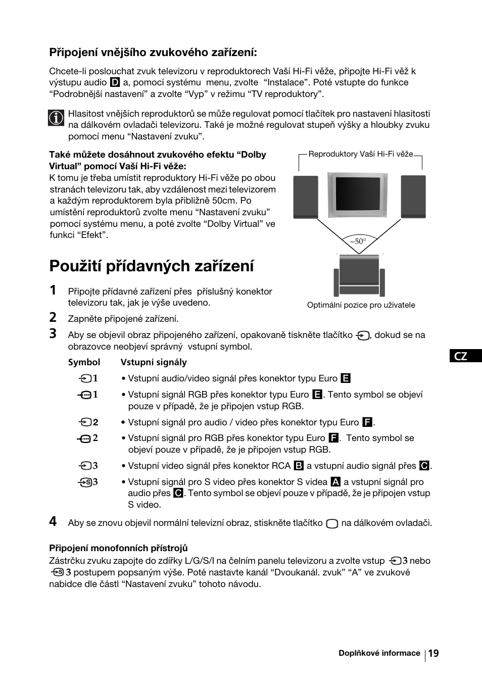 Použití přídavných zařízení | Sony KV-29FX64K User Manual | Page 58 / 122