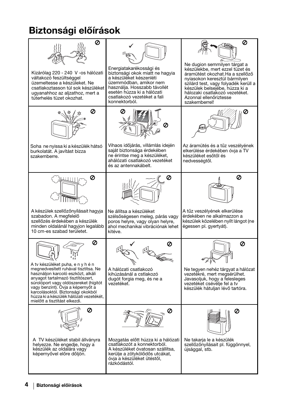 Biztonsági előírások | Sony KV-29FX64K User Manual | Page 63 / 122