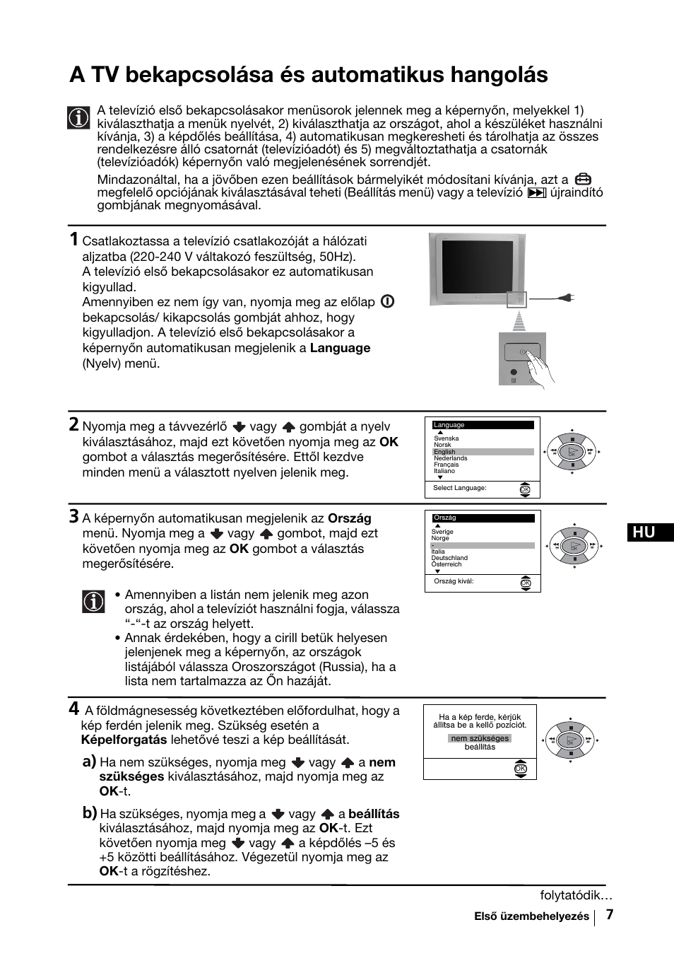 A tv bekapcsolása és automatikus hangolás | Sony KV-29FX64K User Manual | Page 66 / 122