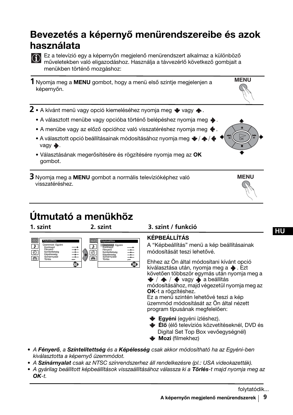 Útmutató a menükhöz | Sony KV-29FX64K User Manual | Page 68 / 122