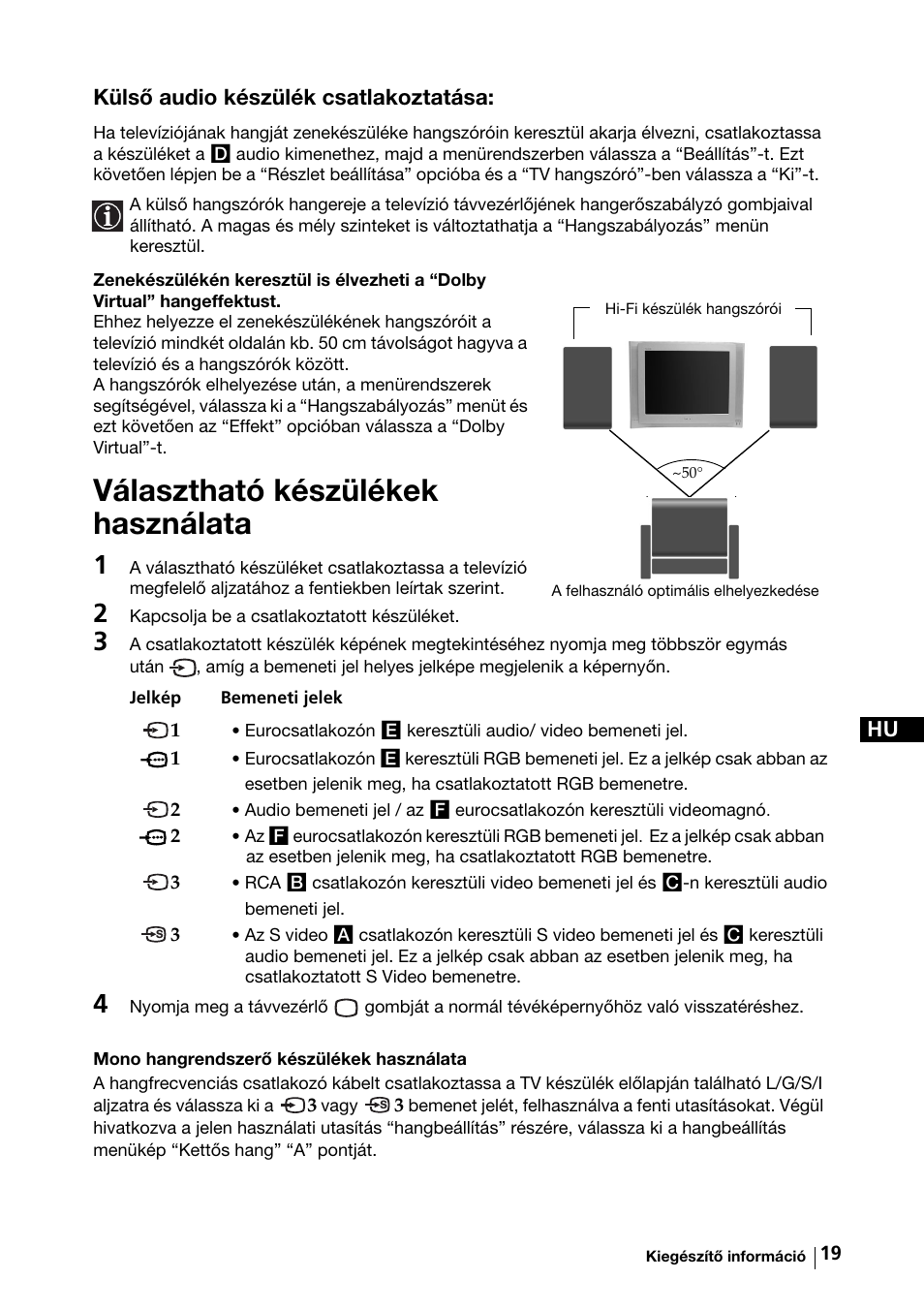 Választható készülékek használata | Sony KV-29FX64K User Manual | Page 78 / 122