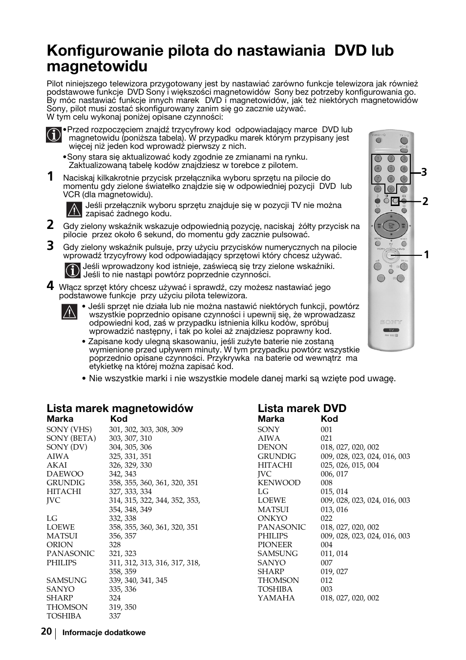 Lista marek magnetowidów lista marek dvd | Sony KV-29FX64K User Manual | Page 99 / 122