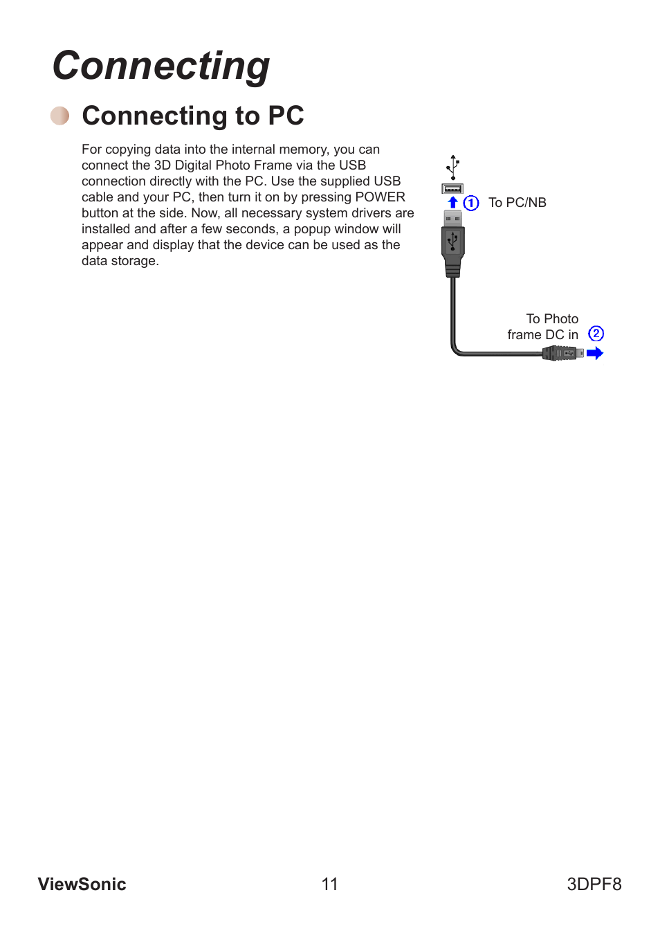 Connecting, Connecting to pc | VIEWSONIC VS13808 User Manual | Page 17 / 23