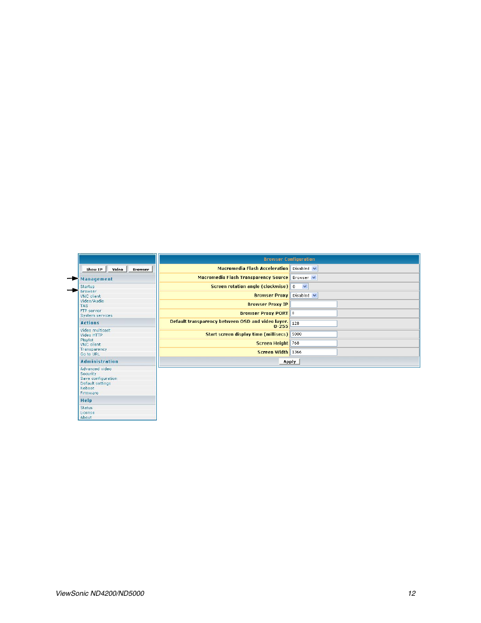 Browser configuration | VIEWSONIC ND5000 User Manual | Page 16 / 43