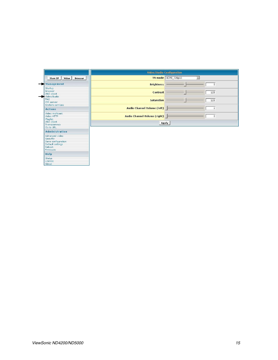 Video/audio configuration | VIEWSONIC ND5000 User Manual | Page 19 / 43