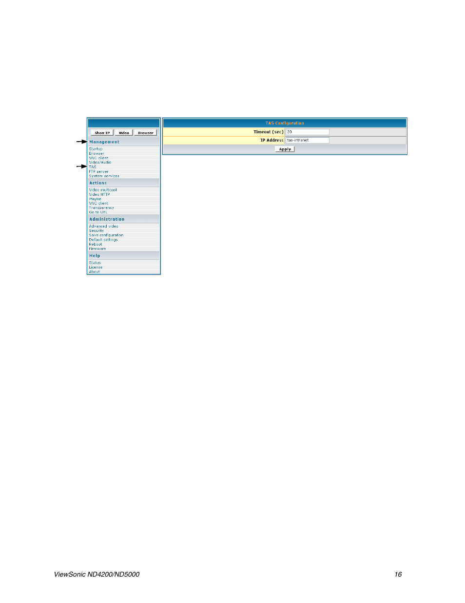 Tas configuration | VIEWSONIC ND5000 User Manual | Page 20 / 43