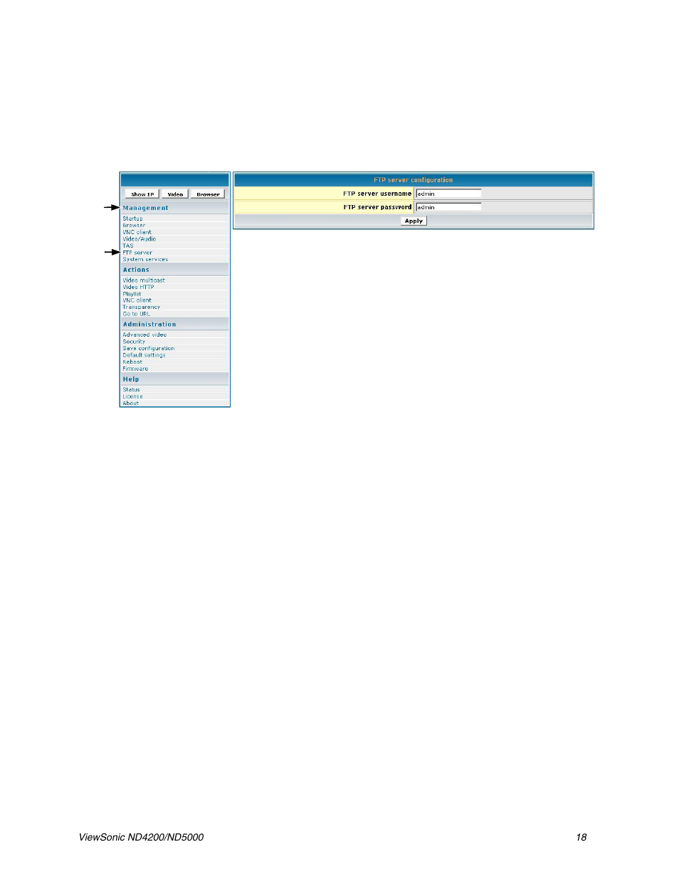 Ftp server | VIEWSONIC ND5000 User Manual | Page 22 / 43