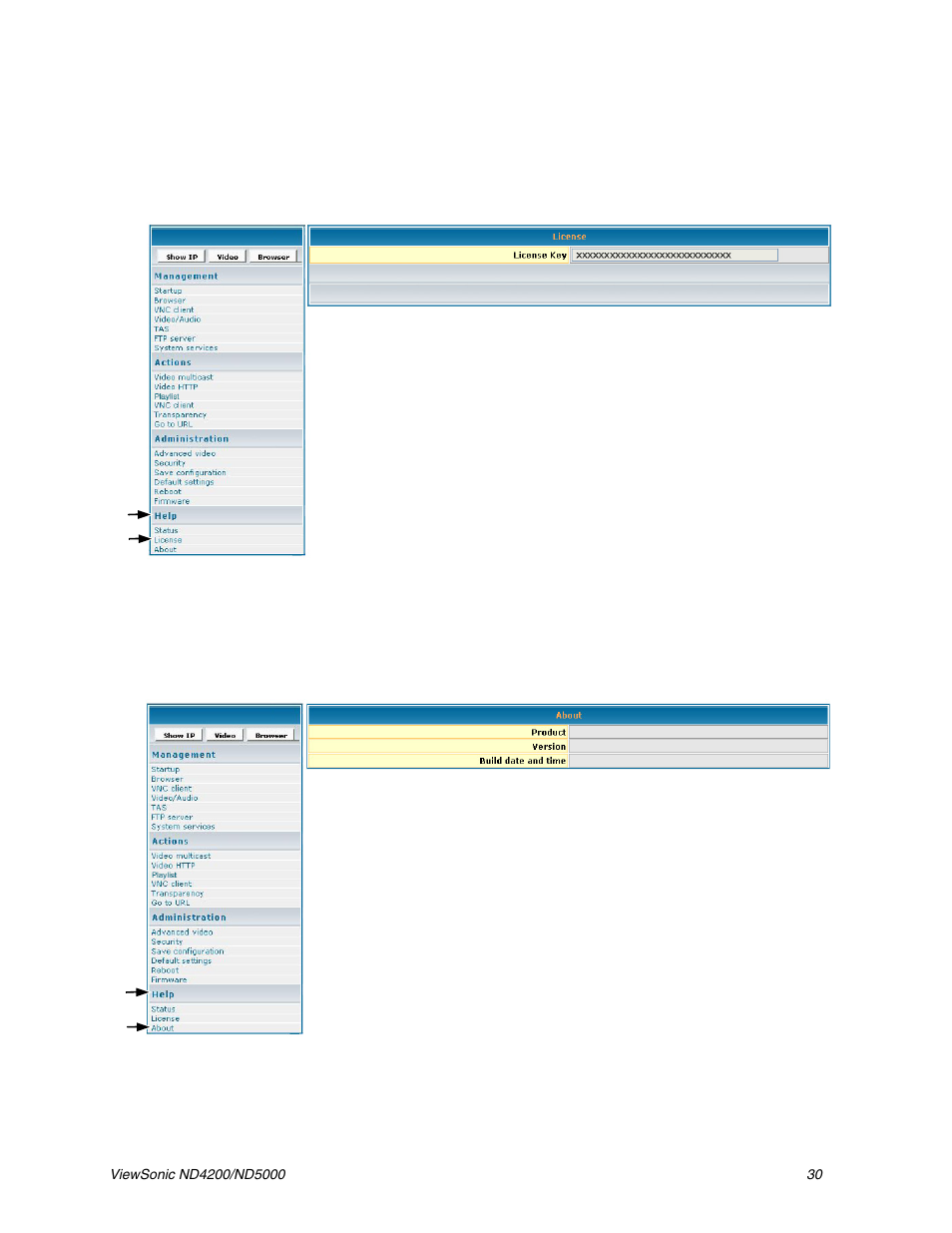 License, About | VIEWSONIC ND5000 User Manual | Page 34 / 43