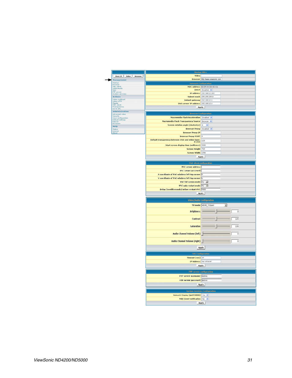 Appendix, Screens | VIEWSONIC ND5000 User Manual | Page 35 / 43