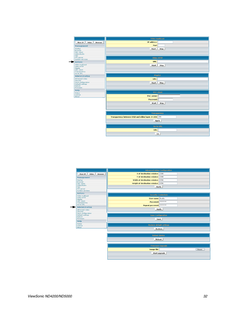 Actions administration | VIEWSONIC ND5000 User Manual | Page 36 / 43