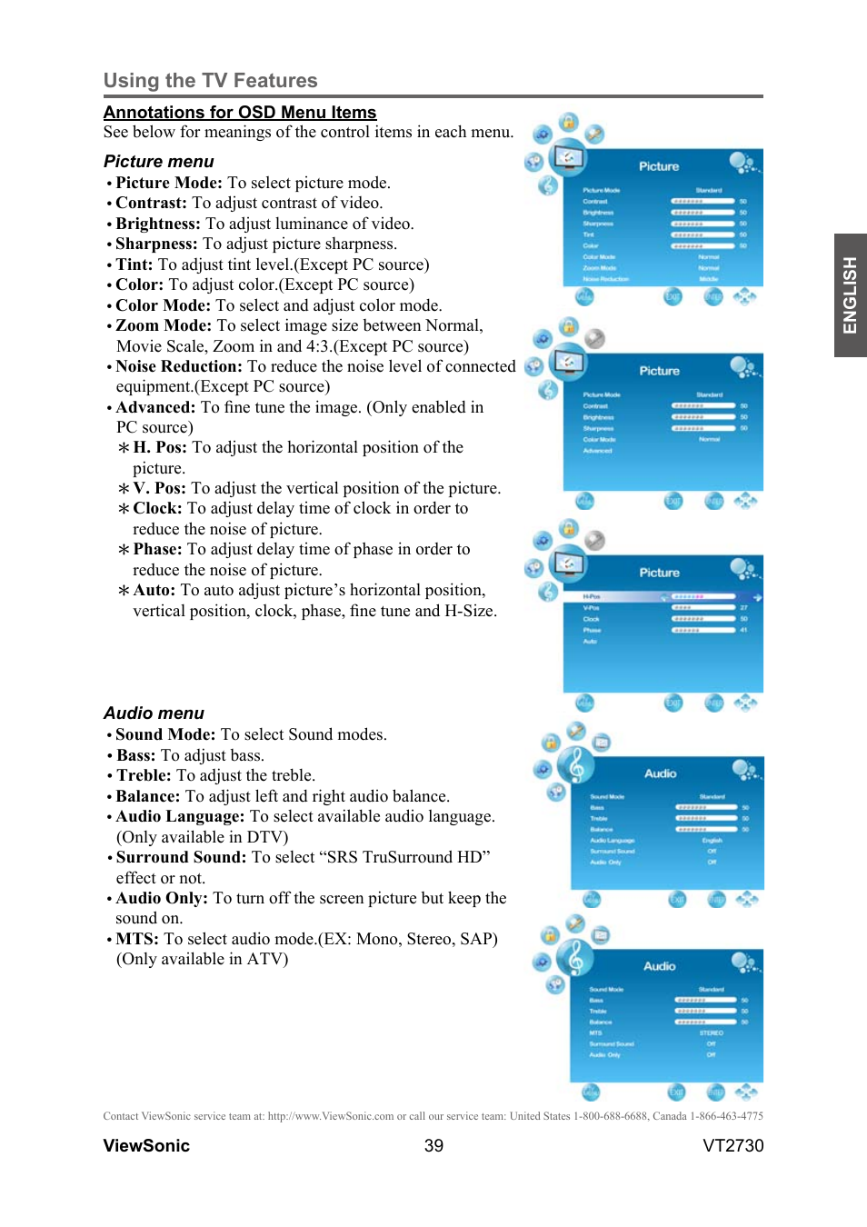 Using the tv features | VIEWSONIC VT2730 User Manual | Page 44 / 52