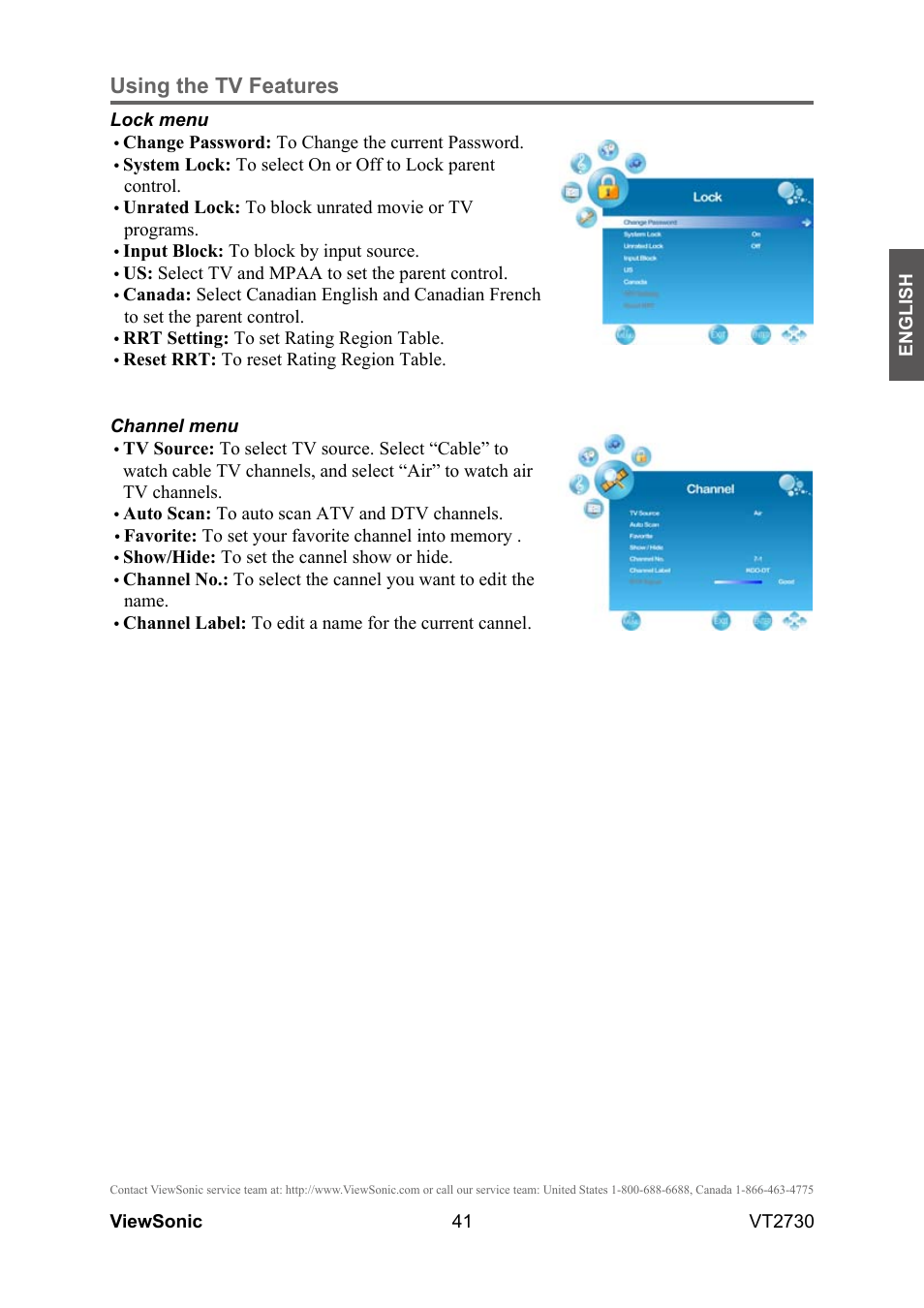 Using the tv features | VIEWSONIC VT2730 User Manual | Page 46 / 52
