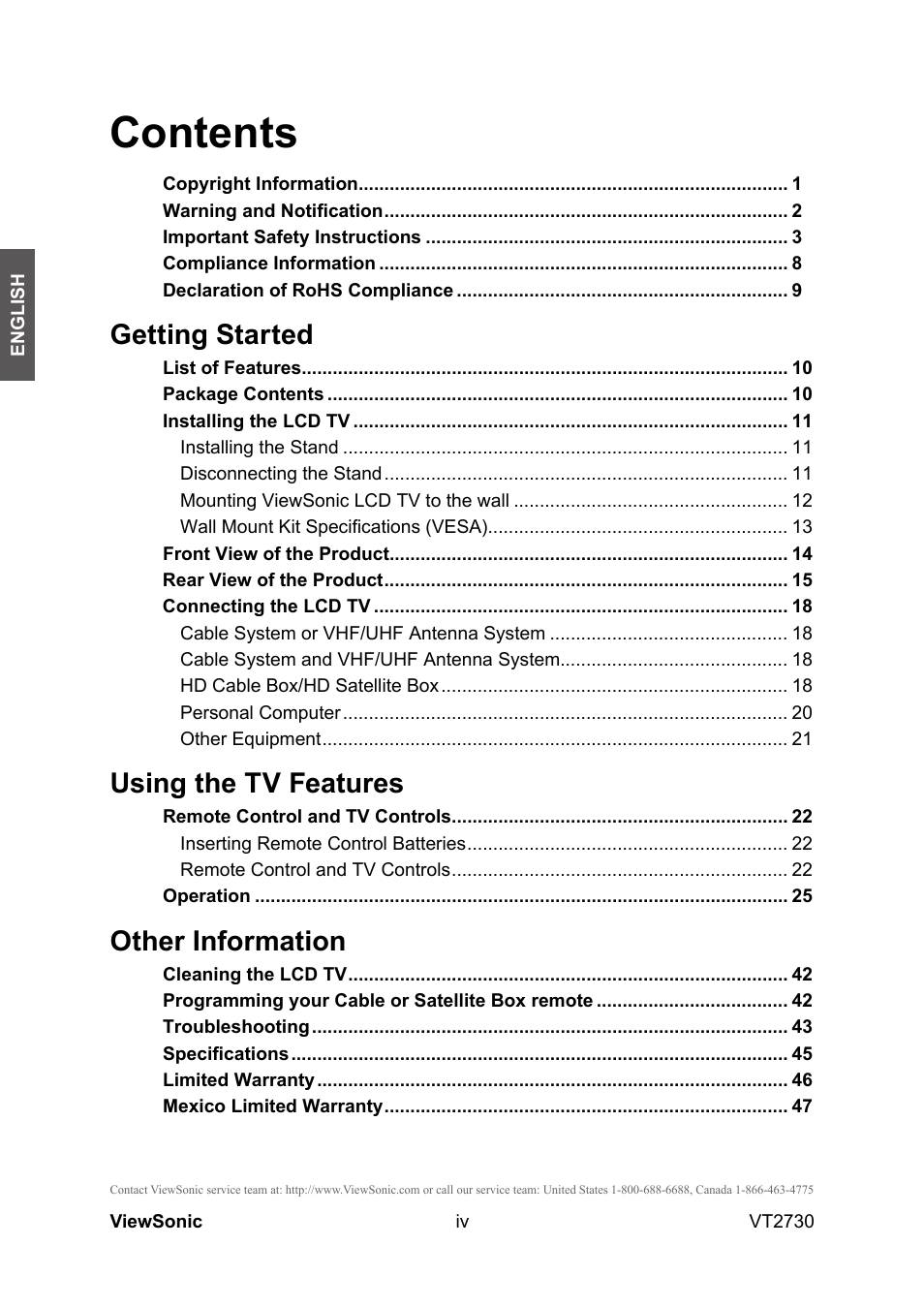 VIEWSONIC VT2730 User Manual | Page 5 / 52