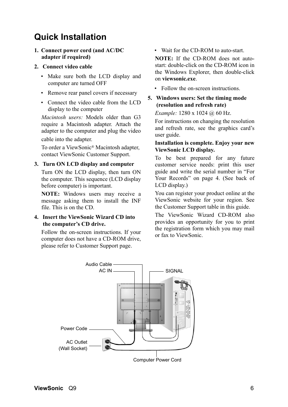 Quick installation | VIEWSONIC Optiquest Q9B User Manual | Page 10 / 23