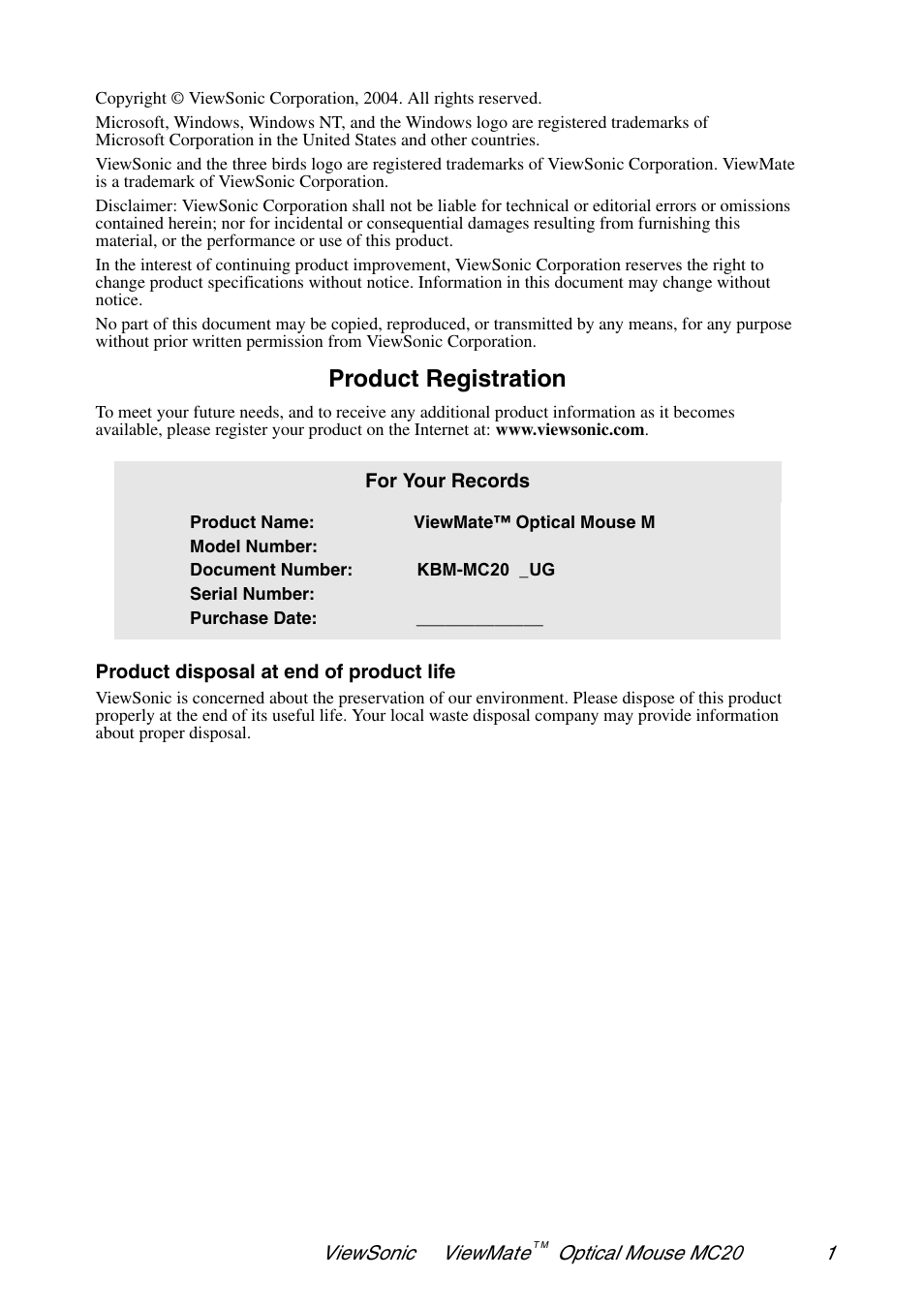 Product registration | VIEWSONIC ViewMate VS102127 User Manual | Page 2 / 9