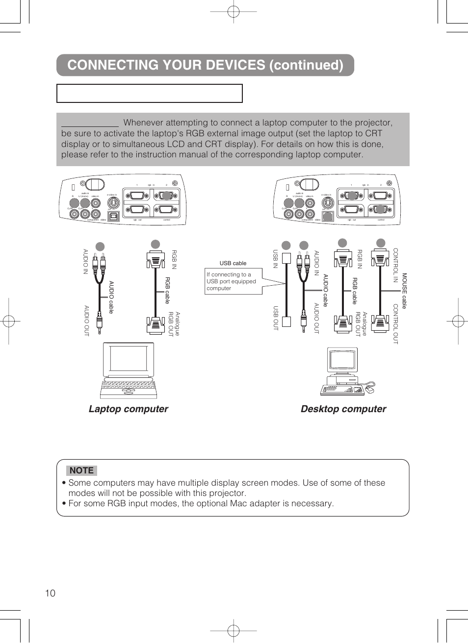 Connecting your devices (continued), Connecting to a computer, Laptop computer | Desktop computer | VIEWSONIC S50/X50 User Manual | Page 11 / 41