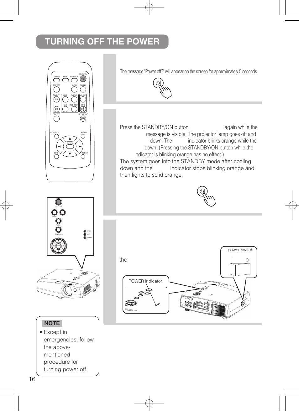 3turning off the power, Control panel, The power indicator will go off | VIEWSONIC S50/X50 User Manual | Page 17 / 41